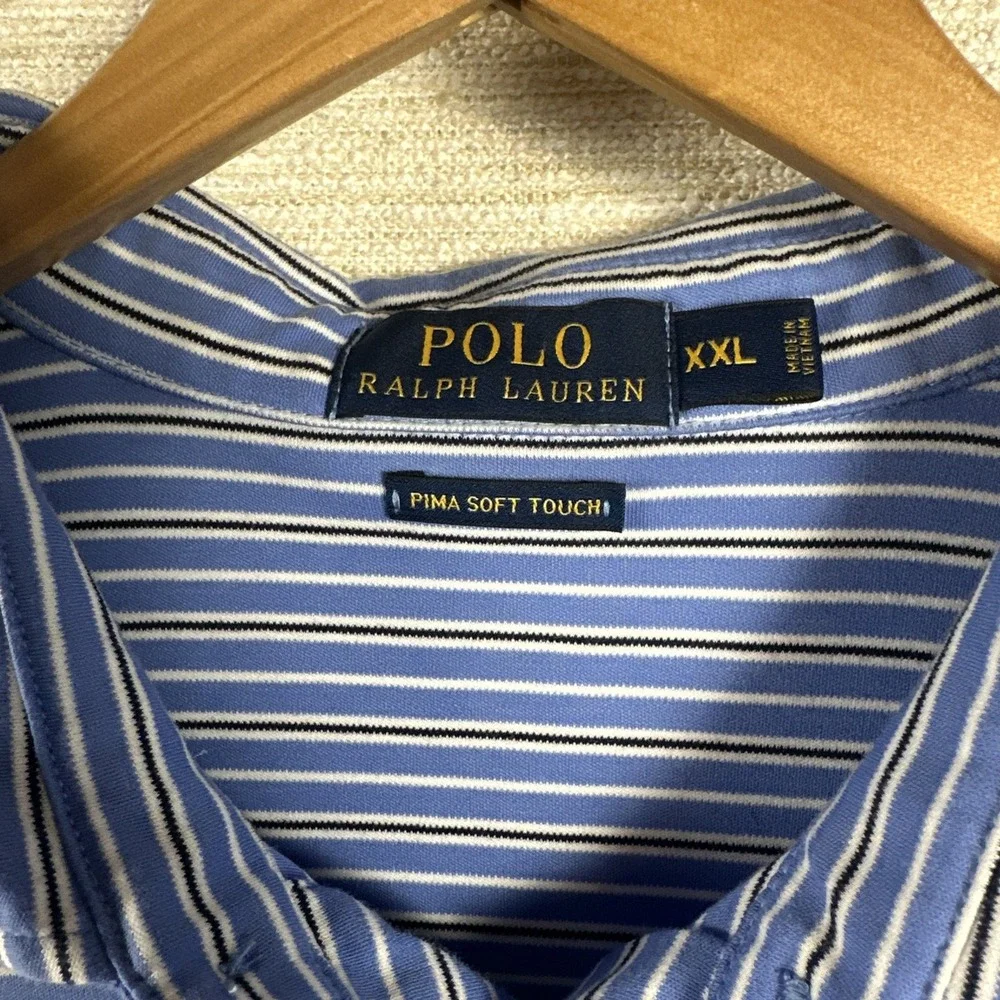 Polo Ralph Lauren XXL Blue Striped Polo Shirt Pima Soft Touch Classic Fit